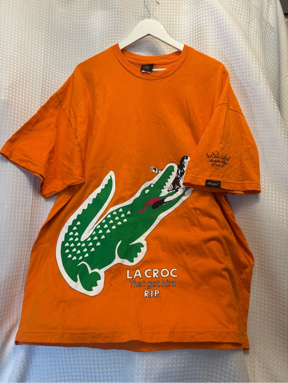 Orange Kids Short-Sleeve Tee with Green Crocodile Graphic
